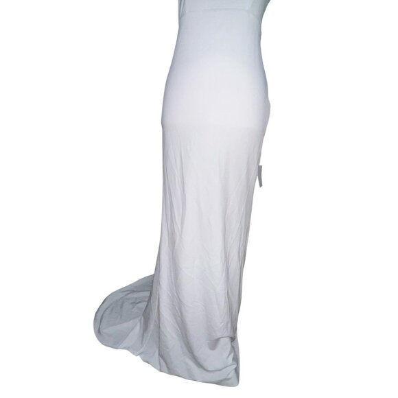 Lulus Open Bow Back Sleeveless Square Neck Maxi Wedding Dress with Train Sz Medi - Picture 7 of 13